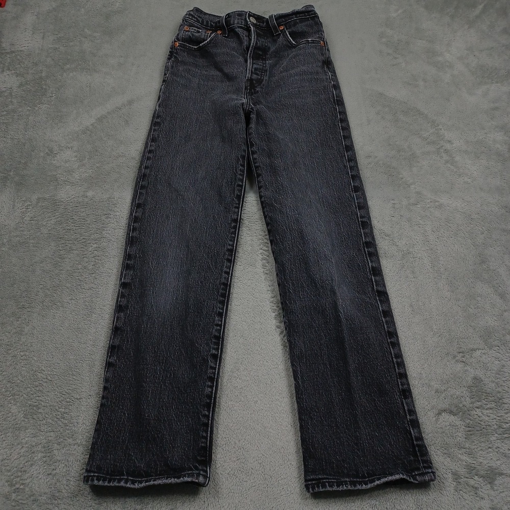 Levis 501 Jeans Womens 23 Black Denim Ribcage Straight Premium Button Fly